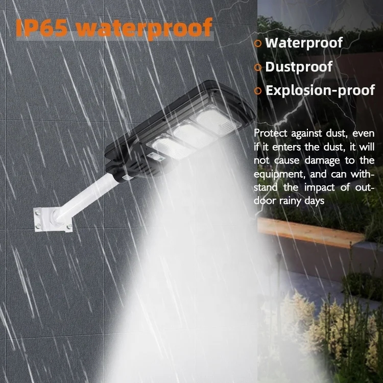 Outdoor High Capacity IP65 Waterproof LED Solar Street Light Battery-Powered Flat Panel Dimmable Energy Star Certified for