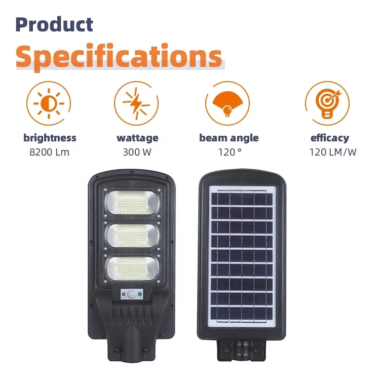 Outdoor High Capacity IP65 Waterproof LED Solar Street Light Battery-Powered Flat Panel Dimmable Energy Star Certified for