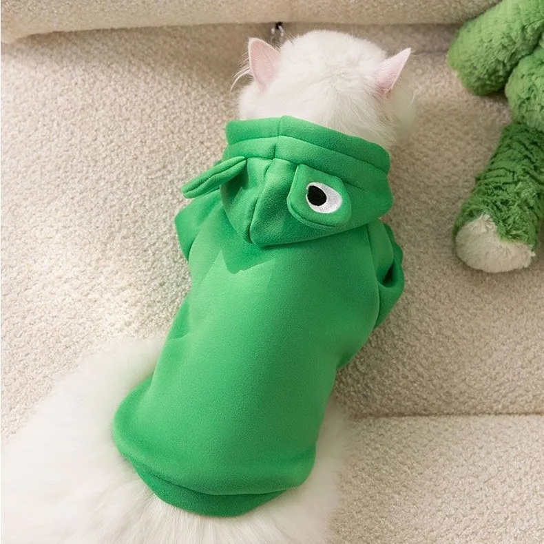 秋冬面白いかわいい漫画動物セーターリトルカエルフード付きフリース裏地プルオーバー犬猫用ポリエステル新年レッド