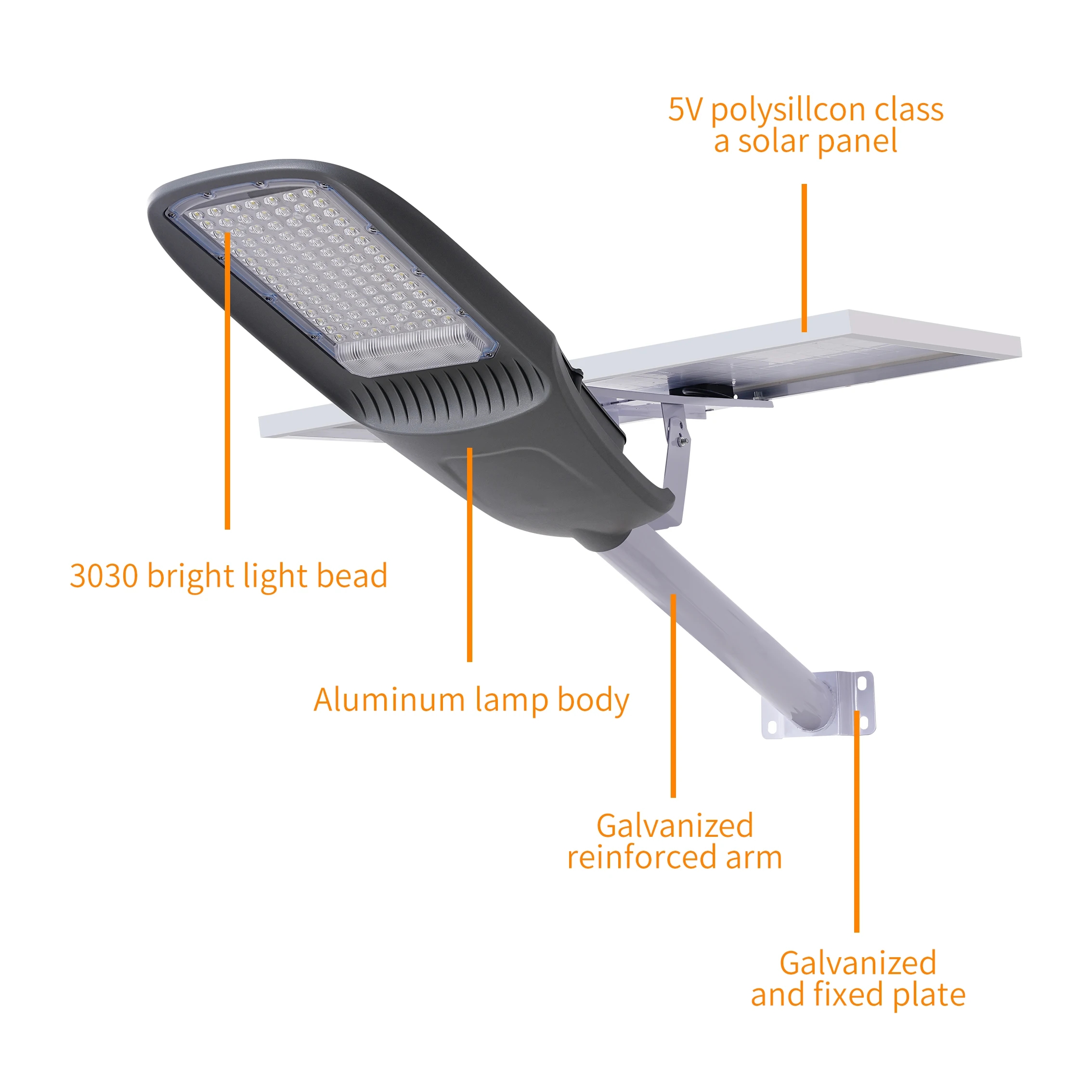 Head Solar Street Light 800W IP65 Waterproof 9000LM Brightness