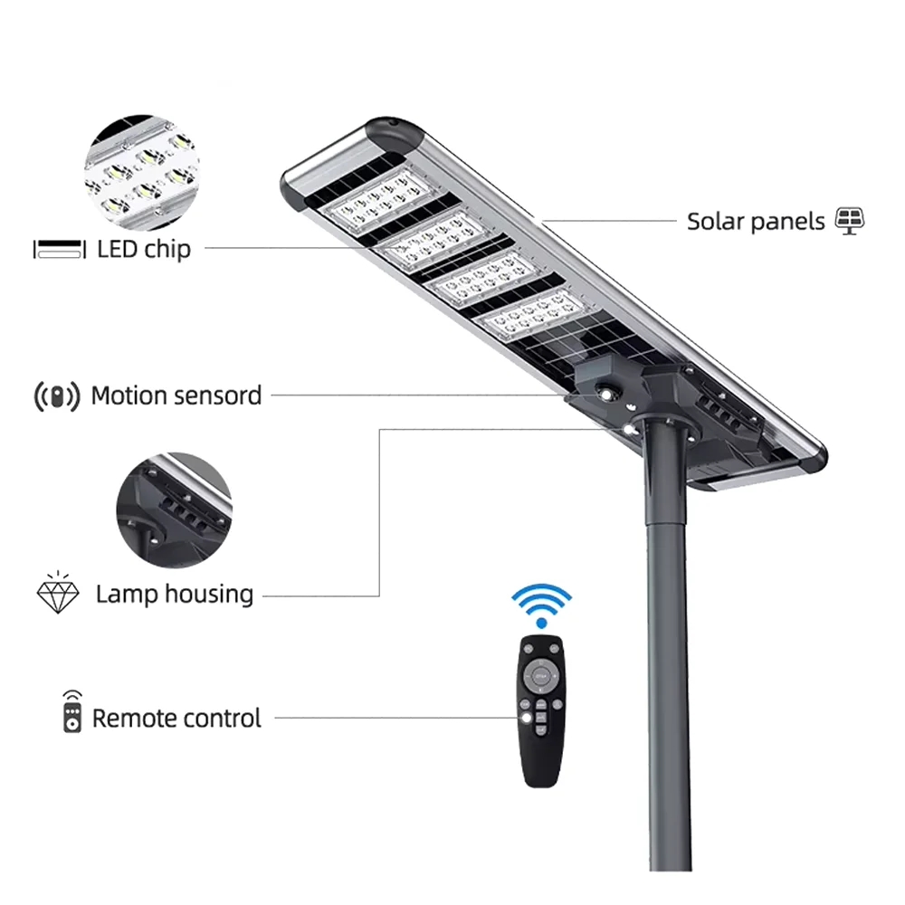 Outdoor IP65 IP66 IP67 Waterproof Solar Lamp 30W-150W Led Solar Street Light 6000K Daylight Aluminum