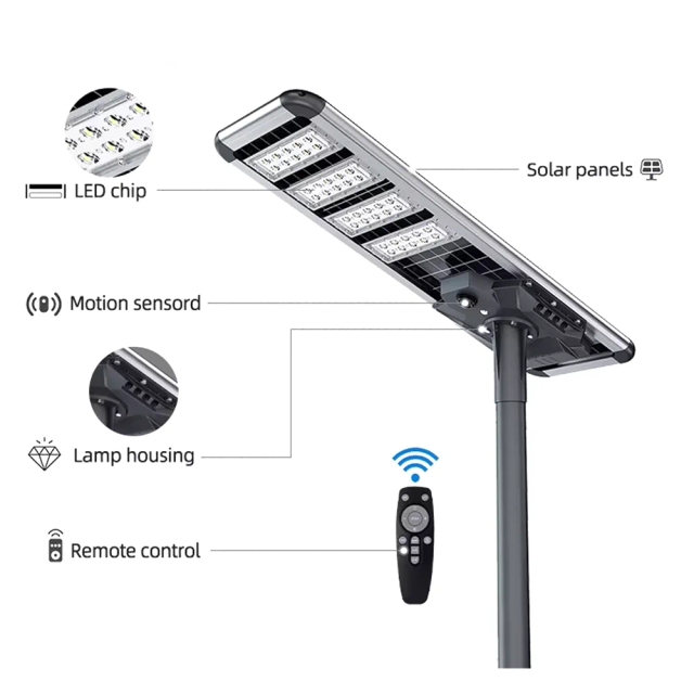 Outdoor IP65 IP66 IP67 Waterproof Solar Lamp 30W-150W Led Solar Street Light 6000K Daylight Aluminum