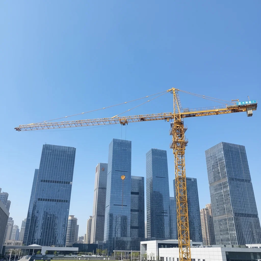 Grúa torre Zoomlion modelo 6010 usada, de cabezal plano, 6 toneladas, pluma de 60 m, motor PLC de alta eficiencia, alto momento de carga, certificación CE.