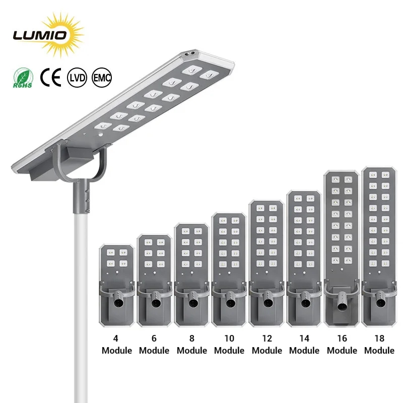 Aluminum Integrated Solar Powered Street Light Rechargeable Outdoor Road Solar Lighting Super Brightness Streetlights Head Solar