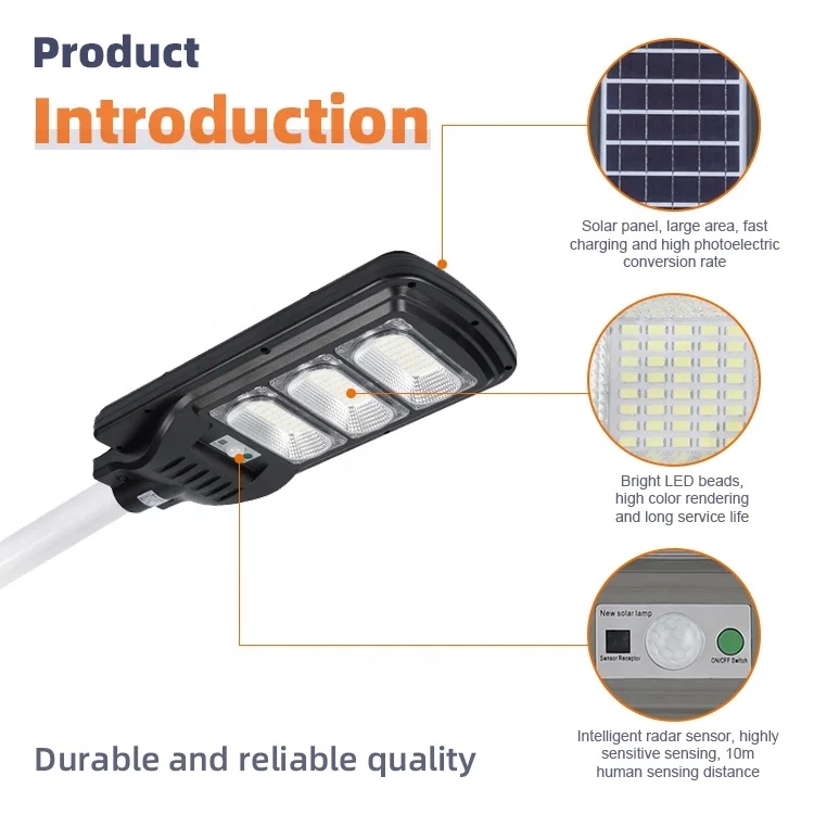 Outdoor High Capacity IP65 Waterproof LED Solar Street Light Battery-Powered Flat Panel Dimmable Energy Star Certified for