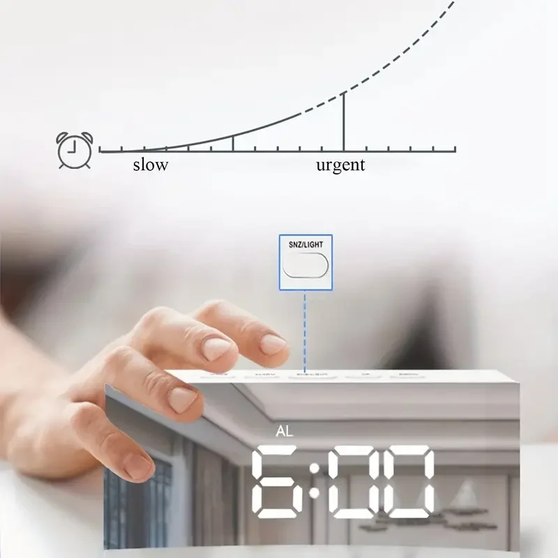LED متعدد الوظائف غفوة عرض الأبيض منبه للطاولة ساعة رقمية مرآة حديثة ساعة منبه LED مصباح طاولة الضوء الأبيض