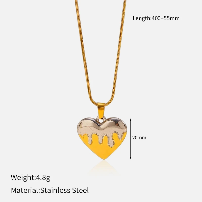Two Tone Heart Pendant Necklace 18K Gold Plated Stainless Steel Melting Heart Snake Chain Necklace Tarnish Free