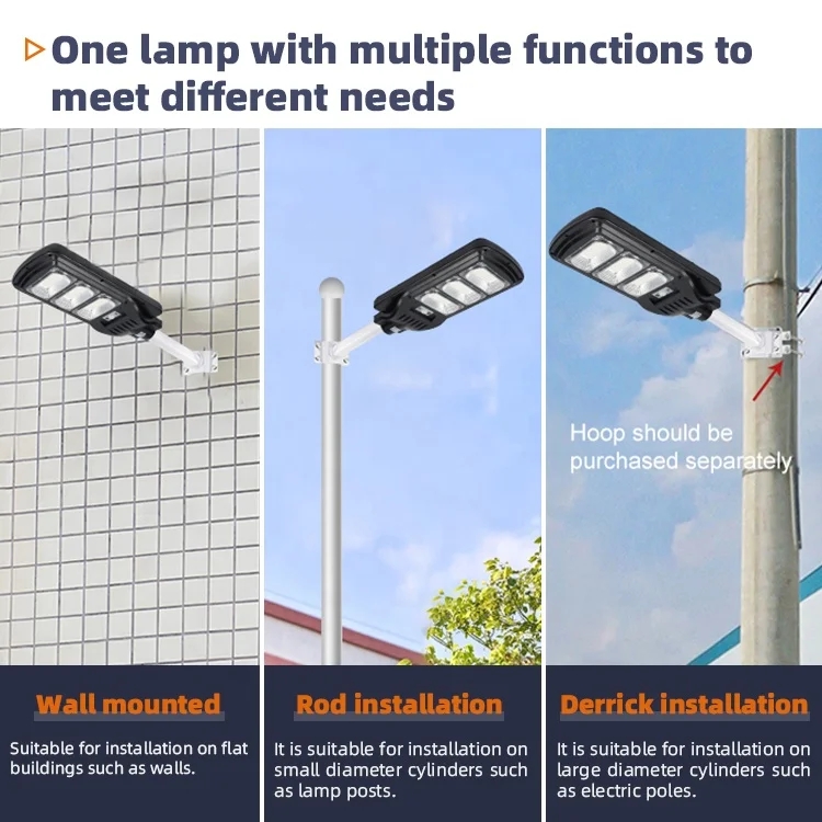 Outdoor High Capacity IP65 Waterproof LED Solar Street Light Battery-Powered Flat Panel Dimmable Energy Star Certified for