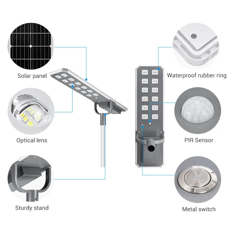 Aluminum Integrated Solar Powered Street Light Rechargeable Outdoor Road Solar Lighting Super Brightness Streetlights Head Solar