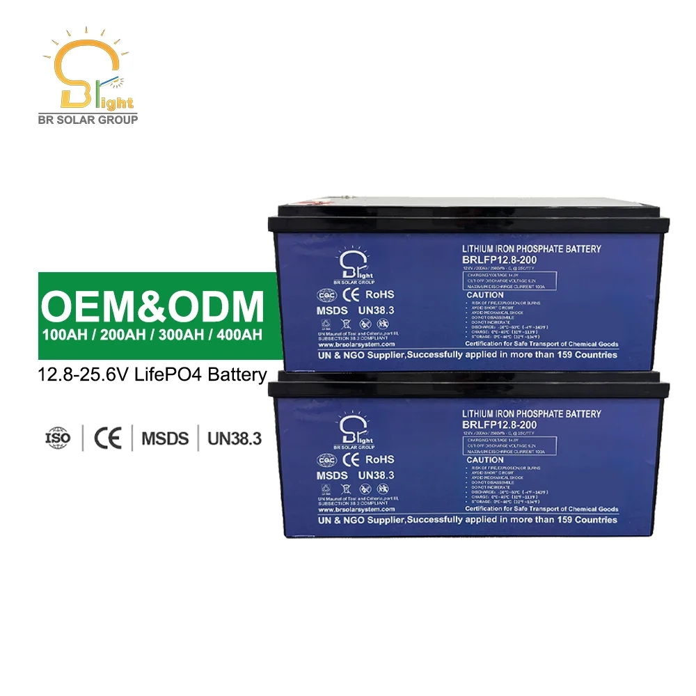 BR SOLAR Long Lifespan 12.8v Lithium Battery 12v 200ah Lifepo4 Battery for Home Energy Storage System