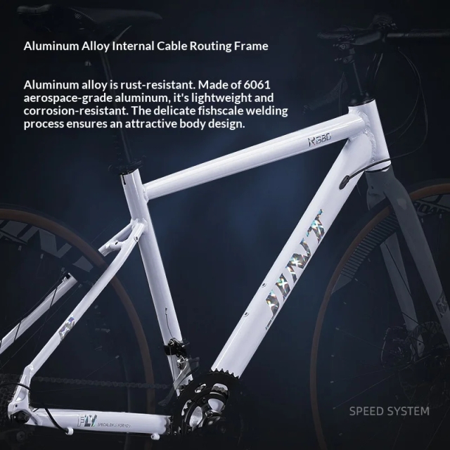 Bicicleta de Carretera 700C Cuadro de Aluminio, Manillar de Caída, 27 Velocidades, Frenos de Doble Disco, Horquilla Rígida