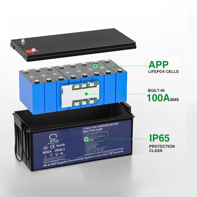 BR SOLAR Long Lifespan 12.8v Lithium Battery 12v 200ah Lifepo4 Battery for Home Energy Storage System