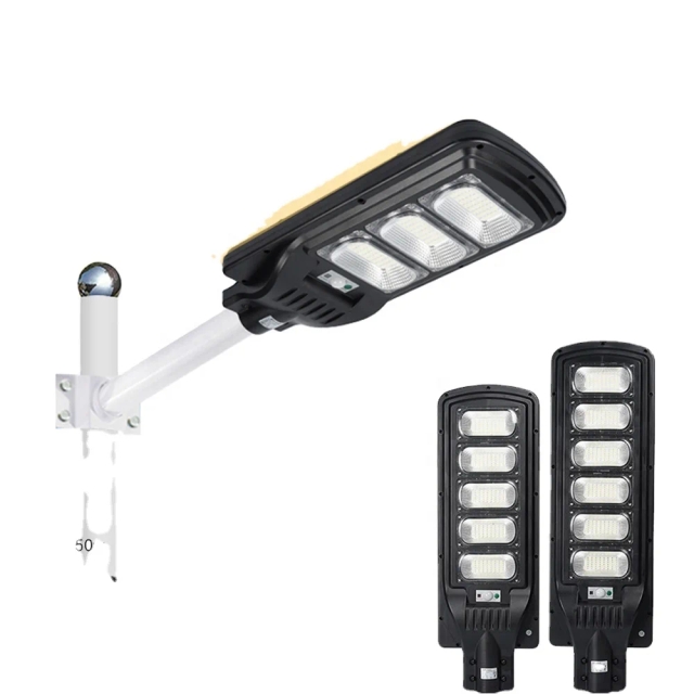 Outdoor High Capacity IP65 Waterproof LED Solar Street Light Battery-Powered Flat Panel Dimmable Energy Star Certified for