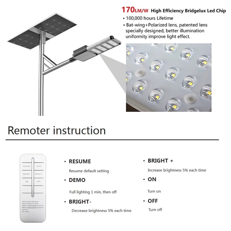 60W/100W/120W Commercial IP66 Solar LED Split Lamp Post Street Light with Motion Sensor for Outdoor Garden Use